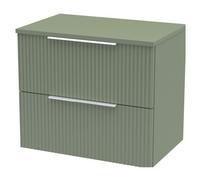 Tixall Fluted 2 Drawer Wall Hung Vanity Unit with Worktop, Satin Green, 600mm