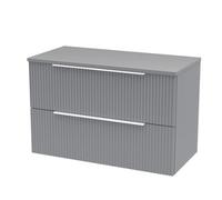 Tixall Fluted 2 Drawer Wall Hung Vanity Unit with Worktop, Satin Grey, 800mm