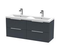 Tixall Fluted 4 Drawer Wall Hung Vanity Unit with Double Basin, Dark Grey, 1200mm