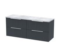 Tixall Fluted 4 Drawer Wall Hung Vanity Unit with Laminate Worktop, Dark Grey, 1200mm