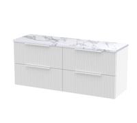 Tixall Fluted 4 Drawer Wall Hung Vanity Unit with Laminate Worktop, Satin White, 1200mm