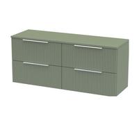 Tixall Fluted 4 Drawer Wall Hung Vanity Unit with Worktop, Satin Green, 1200mm