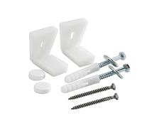 Balterley Toilet Seat Fixing Kit, Toilet Fixing Kit for Floor Pan & WC Seat Hinge, 2 L-Shaped Brackets, 2 Large Bolts with Washers, 2 Wall Plugs, 2 Flat Caps, 2 Smaller Screws