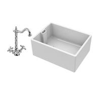 Traditional 1 Bowl Fireclay Belfast Kitchen Sink & French Classic Mono Sink Mixer Tap