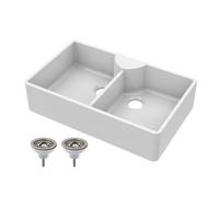 Balterley Traditional 2 Bowl Fireclay Butler Kitchen Sink - Stepped Weir, Tap Ledge & Wastes - 795mm