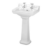 Balterley Traditional 2 Tap Hole Ceramic Basin Full Pedestal 560mm in White Balterley White