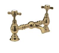 Balterley Traditional Bathroom Crosshead 2 Tap Hole Bridge Basin Mixer Tap - Brushed Brass