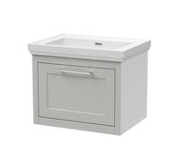 Balterley Traditional Bathroom Wall Hung 1 Drawer Vanity Unit And 0 Tap Hole Fireclay Basin, 600mm, Woodgrain Grey