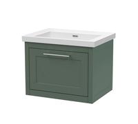 Balterley Traditional Bathroom Wall Hung 1 Drawer Vanity Unit And 0 Tap Hole Modern Fireclay Basin, 600mm, Matt Green