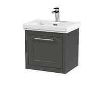Balterley Traditional Bathroom Wall Hung 1 Drawer Vanity Unit And 1 Tap Hole Fireclay Basin, 500mm, Woodgrain Dark Grey