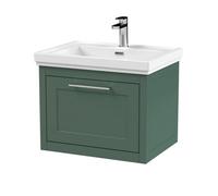 Balterley Traditional Bathroom Wall Hung 1 Drawer Vanity Unit And 1 Tap Hole Fireclay Basin, 600mm, Matt Green