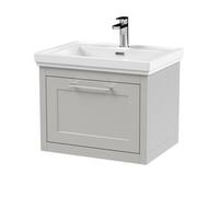 Balterley Traditional Bathroom Wall Hung 1 Drawer Vanity Unit And 1 Tap Hole Fireclay Basin, 600mm, Woodgrain Grey