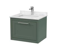Balterley Traditional Bathroom Wall Hung 1 Drawer Vanity Unit And 1 Tap Hole Marble Top Basin, 600mm, Matt Green