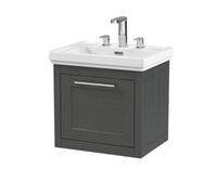 Balterley Traditional Bathroom Wall Hung 1 Drawer Vanity Unit And 3 Tap Hole Fireclay Basin, 500mm, Woodgrain Dark Grey