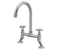 Traditional Bridge Mixer Kitchen Tap with Crosshead Handles - Brushed Nickel