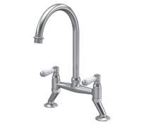 Balterley Kitchen Tap with Dual Lever Handles, Bridge Kitchen Mixer Tap, Brushed Nickel Bridge Mixer Taps for Sink, Round Base with Curved Spout Taps for Sink - 235 x 200 x 510mm (Brushed Nickel)