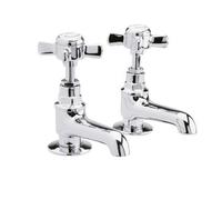Balterly Bathroom Sink Taps, Basin Mixer Tap with 2 Hole, Dual Crosshead Handles Temperature Control Bathroom Tap, Traditional Design Mixer Taps - 40 x 115 x 115mm (Chrome)