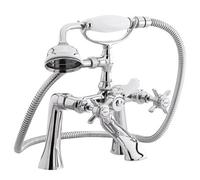 Balterley Kingsey Traditional Deck Mounted 1/2 Inch Bath Shower Mixer Tap with Shower Kit - Chrome/White