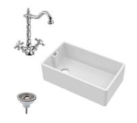 Balterley Traditional Fireclay Belfast Kitchen Sink With Overflow, 1 Bowl, French Classic Tap & Waste - 795mm