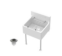 Balterley Utility Sink with Grill, Waste and Legs, Fireclay Ceramic Cleaner Sinks, Traditional Wall Mounted Small Splashback Utility Outdoor Sink Unit for Garage & Laundry - 455 x 396 x 362mm (White)