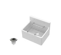 Balterley Utility Sink with Grill and Waste, Fireclay Ceramic Cleaner Sinks, Traditional Wall Mounted Mid Splashback Utility Outdoor Sink Unit for Garage and Laundry - 515 x 393 x 382mm (White)