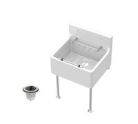 Balterley Utility Sink with Grill, Waste and Legs, Fireclay Ceramic Cleaner Sinks, Traditional Wall Mounted Small Splashback Utility Outdoor Sink Unit for Garage & Laundry - 396 x 396 x 362mm (White)