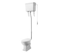 Balterley High Level Toilet Pan, Cistern, Flush Pipe Kit & Soft Close Seat, Traditional Bathroom Toilet Unit, Round Seat Pan & Pull Chain Handle Toilets for Bathrooms - 370 x 495 x 395mm (White)