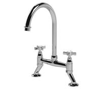 Balterley Kitchen Tap with Dual Crosshead Handles, Bridge Kitchen Mixer Tap, Chrome Bridge Mixer Taps for Sink, Round Base with Curved Spout Taps for Sink - 235 x 200 x 510mm (Chrome)