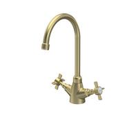Balterley Kitchen Tap with Dual Crosshead Handles, Mono Kitchen Mixer Tap, Brushed Brass Mono Mixer Taps for Sink, Round Base with Curved Spout Taps for Sink - 180 x 165 x 345mm (Brushed Brass)
