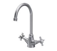 Balterley Kitchen Tap with Dual Crosshead Handles, Mono Kitchen Mixer Tap, Brushed Nickel Mono Mixer Taps for Sink, Round Base with Curved Spout Taps for Sink - 180 x 165 x 345mm (Brushed Nickel)