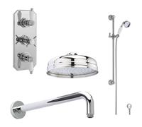 Balterley Traditional Triple Thermostatic Valve, Shower Arm, Fixed Shower Head And Slider Rail Kit, Chrome