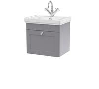 Balterley Traditional Wall Hung 1 Drawer Vanity 1 Tap Hole Fireclay Basin 500mm in Grey Balterley Grey