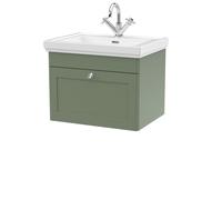 Traditional Wall Hung 1 Drawer Vanity 1 Tap Hole Fireclay Basin 600mm Balterley Green One Size