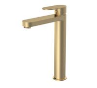 Balterley Tall Basin Mixer Tap, Mono Bathroom Taps, High Rise Monobloc Basin Sink Mixer Tap with Lever Handle, Round Body, Flat Round Spout Sink Taps for Cloakroom - 50 x 190 x 269mm (Brushed Brass)
