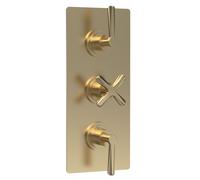 Balterley Concealed Thermostatic Shower Valve with Diverter, Traditional Lever & Crosshead Handles, Rectangular Plate Bathroom Shower Valve, Triple Control 3 Outlet - 120 x 136 x 280mm (Brushed Brass)