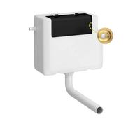 Balterley Concealed Cistern with Dual Flush, Water Saving Side Inlet Concealed Toilet Cistern & Traditional Flush Plate for Back to Wall & Wall Hung Toilets - 340x142x296mm (Brushed Brass/White)