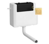Balterley Concealed Cistern with Dual Flush, Water Saving Side Inlet Concealed Toilet Cistern & Square Flush Plate for Back to Wall & Wall Hung Toilets - 340x142x296mm (Brushed Brass/White)