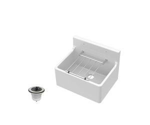 Balterley Utility Sink with Grill and Waste, Fireclay Ceramic Cleaner Sinks, Traditional Wall Mounted Mid Splashback Utility Outdoor Sink Unit for Garage and Laundry - 515 x 393 x 382mm (White)