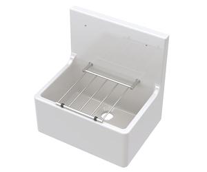 Balterley Utility Sink with Grill, Fireclay Ceramic Cleaner Sinks, Traditional Wall Mounted Tall Splashback Utility Outdoor Sink Unit for Garage and Laundry - 515 x 393 x 382mm (White)