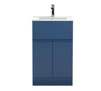 Balterley Vanity Unit w/ Basin Floor Standing, Handleless 2 Door 1 Drawer Soft Close w/ Curve Sink, Bathroom Vanity Units w/ Basin, Bathroom Sink Balterley Blue
