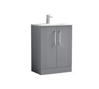 Balterley Vanity Unit w/ Basin Floor Standing, Soft Close 2 Door w/ Rectangular Sink, Bathroom Vanity Units w/ Basin, Partial Fluted Sink Cabinet Balterley Grey