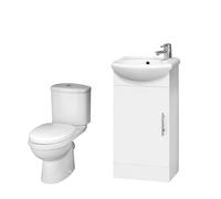 Cloakroom Suite - Vanity Unit, Toilet and Toilet Seat - Gloss White