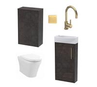 Cloakroom Suite - Right Hand 440mm Vanity, WC Unit, Toilet and Tap - Slate/Brass