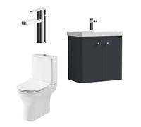 Cloakroom Wall Hung 600mm Vanity, Toilet and Tap Set - Dark Grey Balterley Grey One Size