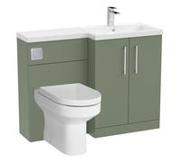 Balterley Vanity Unit with Basin, WC Unit with Toilet Pan, Seat, Cistern, Floor Standing 2 Door Soft Close Vanity, Toilet Pan with Soft Close Seat, Right Hand Bathroom Sink Storage (Green)