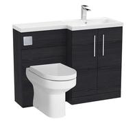 Balterley Vanity Unit with Basin, WC Unit with Toilet Pan, Seat, Cistern, Floor Standing 2 Door Soft Close Vanity, Toilet Pan with Soft Close Seat, Right Hand Bathroom Sink (Black Woodgrain)