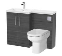 Balterley Vanity Unit with Basin, WC Unit with Toilet Pan, Seat, Cistern, Floor Standing 2 Door Soft Close Vanity Unit, Toilet Pan with Soft Close Seat, Left Hand Bathroom Sink (Woodgrain Anthracite)