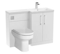 Balterley Vanity Unit with Basin, WC Unit with Toilet Pan, Seat, Cistern, Floor Standing 2 Door Soft Close Vanity, Toilet Pan with Soft Close Seat, Right Hand Bathroom Sink Storage (White)