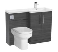 Vanity Basin WC Unit Pan Seat Cistern Right Hand Anthracite Woodgrain Balterley Grey One Size