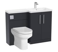 Balterley Vanity Unit with Basin, WC Unit with Toilet Pan, Seat, Cistern, Floor Standing 2 Door Soft Close Vanity, Toilet Pan with Soft Close Seat, Right Hand Bathroom Sink Storage (Dark Grey)